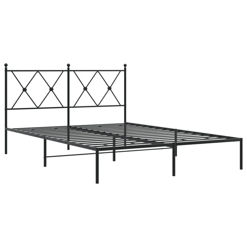 Metal Bed Frame 135x190 cm Black with Headboard