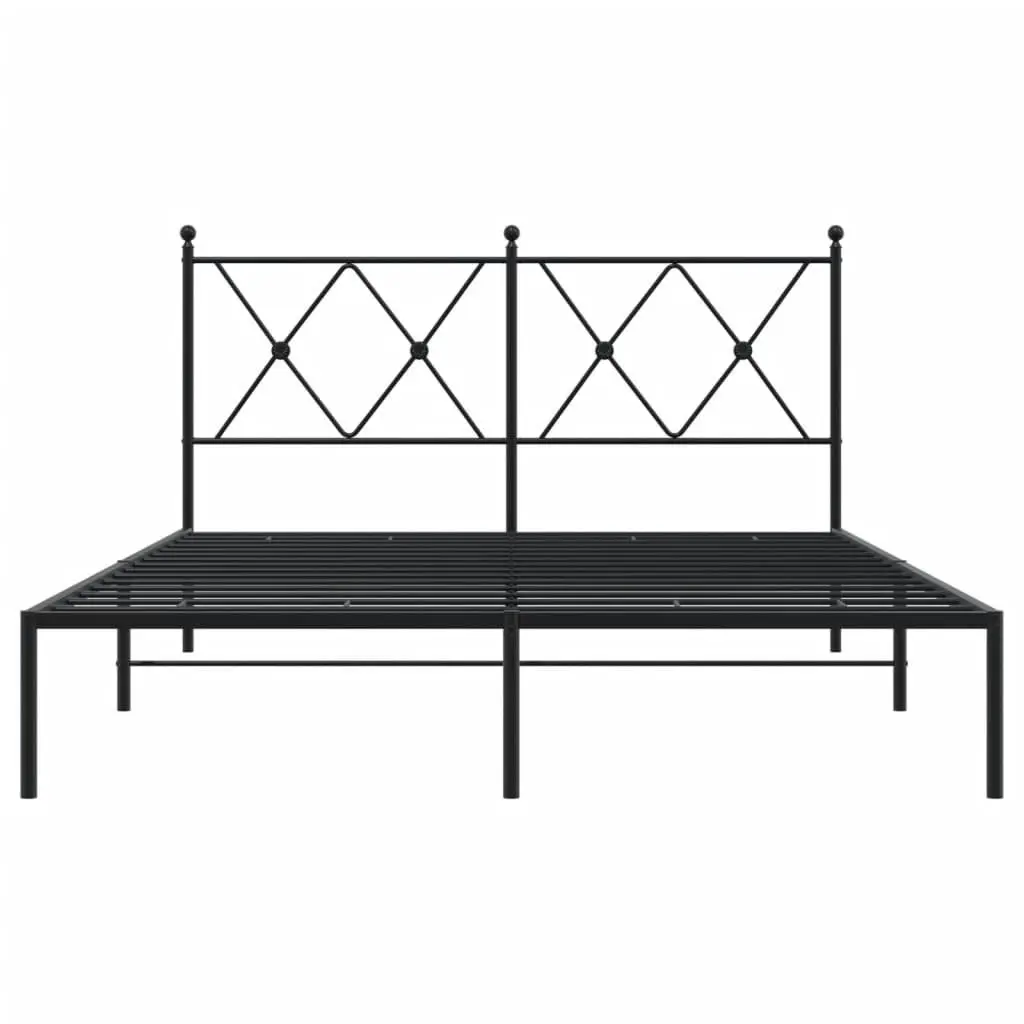 Metal Bed Frame 135x190 cm Black with Headboard