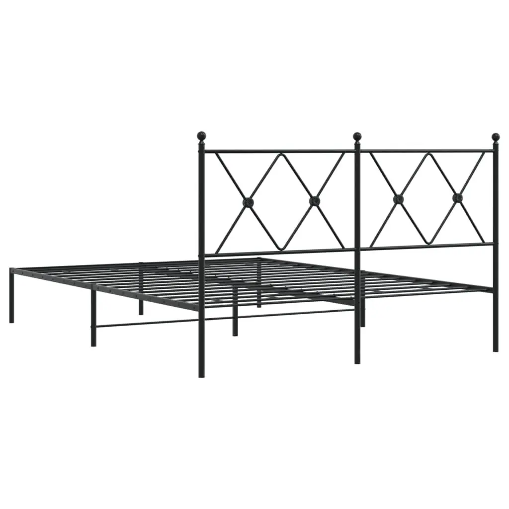 Metal Bed Frame 135x190 cm Black with Headboard