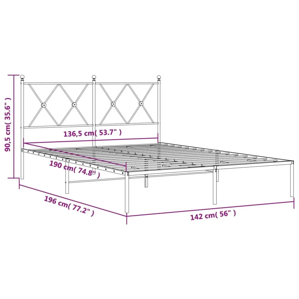 Metal Bed Frame 135x190 cm Black with Headboard