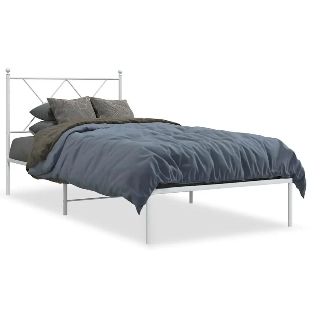 Metal Bed Frame 90x190 cm with Headboard and Storage