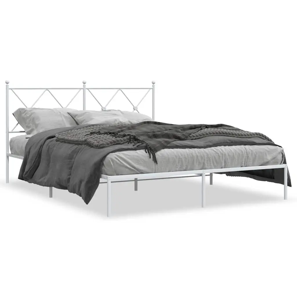 Metal Bed Frame White 150x200 cm Bedroom Furniture Slatted Base