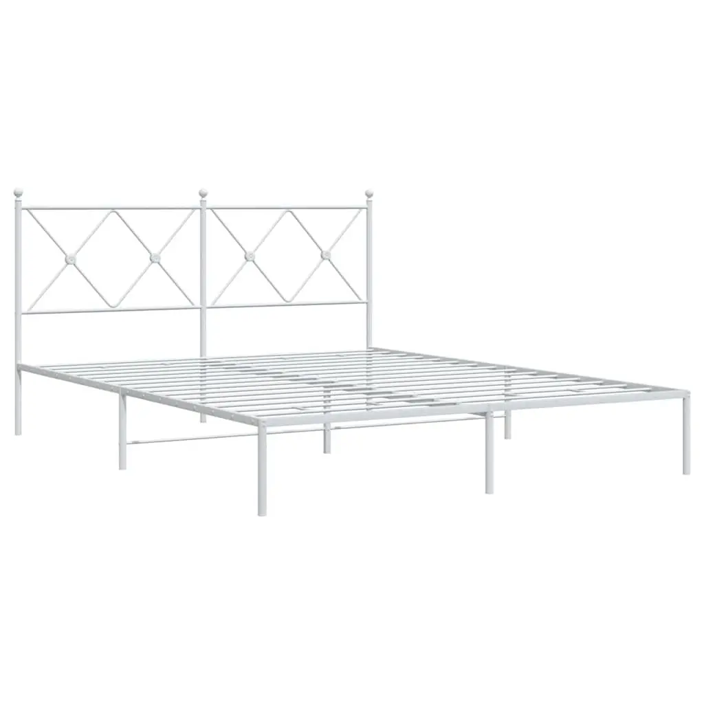 Metal Bed Frame White 150x200 cm Bedroom Furniture Slatted Base