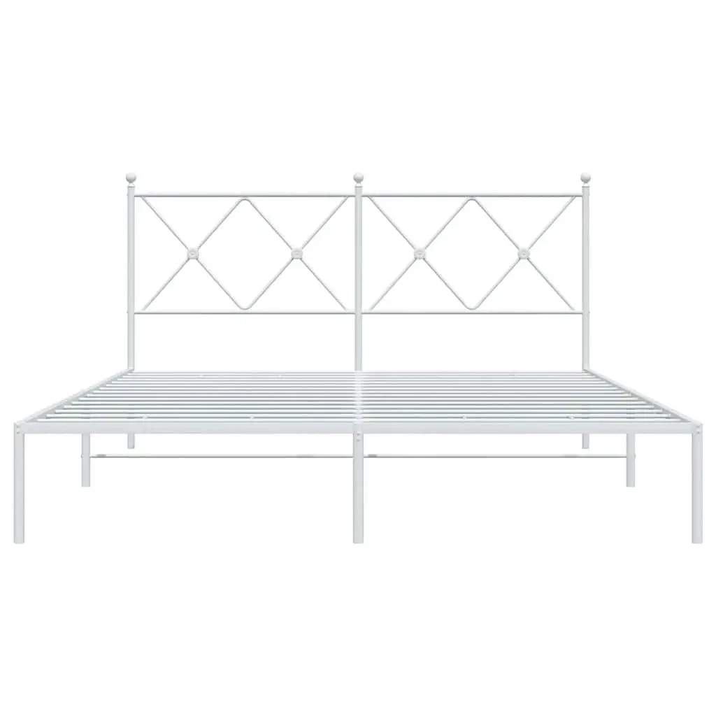Metal Bed Frame White 150x200 cm Bedroom Furniture Slatted Base