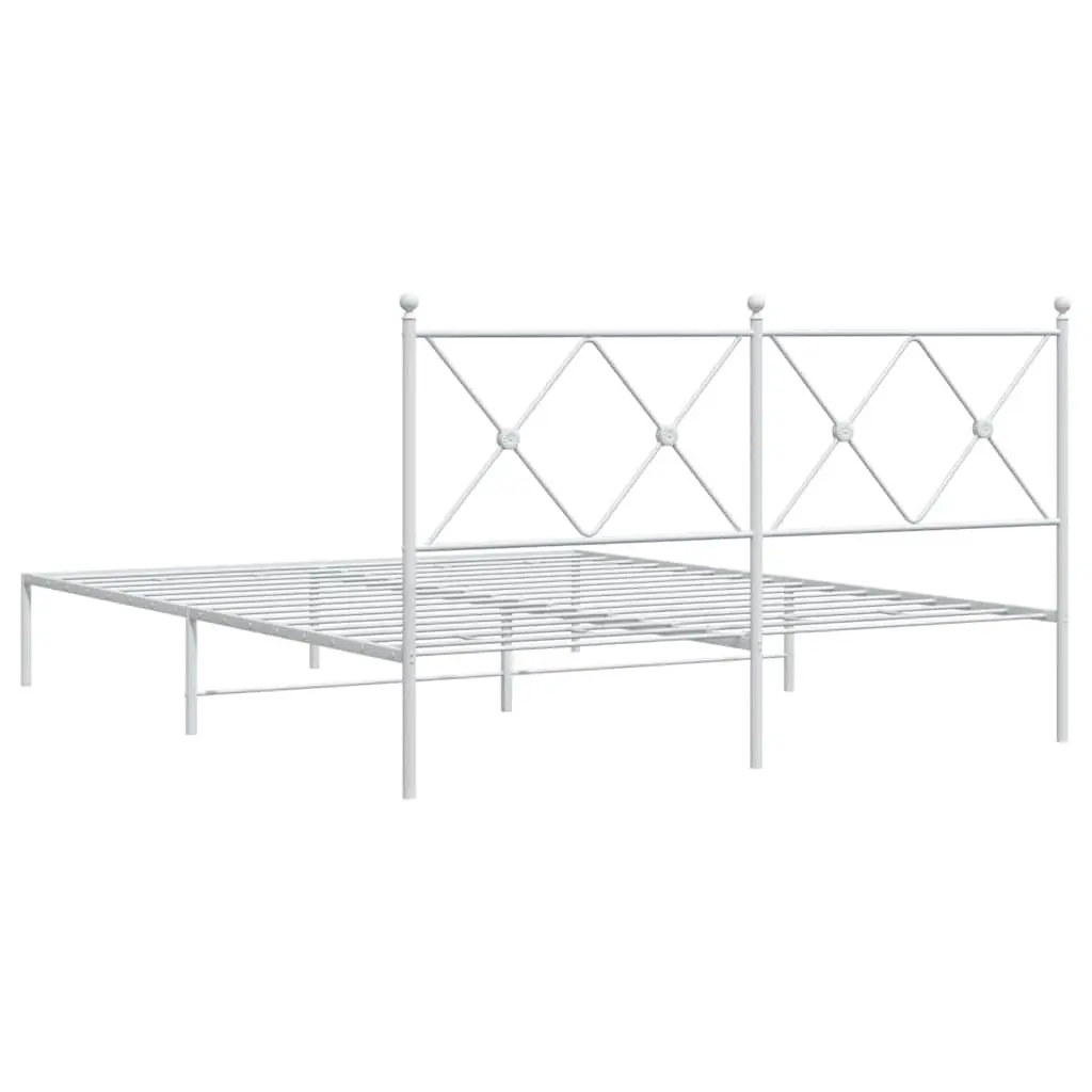 Metal Bed Frame White 150x200 cm Bedroom Furniture Slatted Base