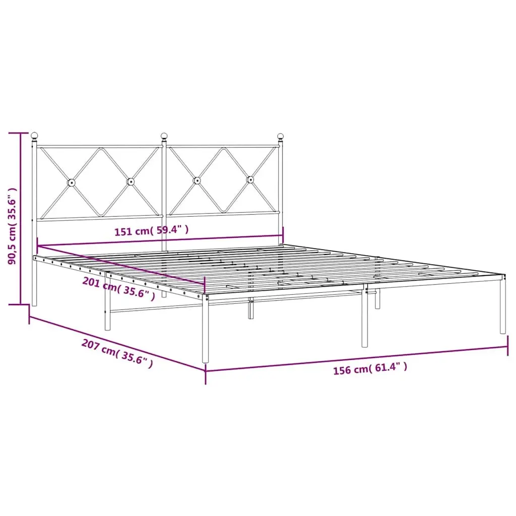 Metal Bed Frame White 150x200 cm Bedroom Furniture Slatted Base