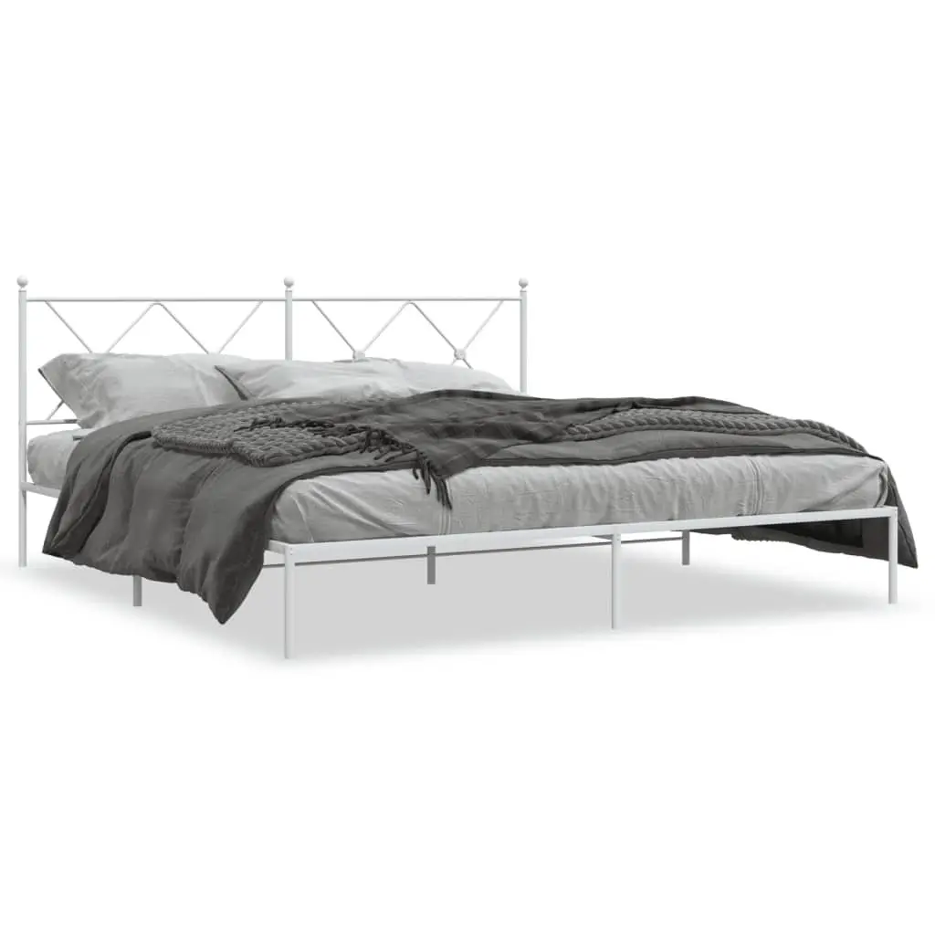 Metal Bed Frame King Size 183x203cm with Headboard Slatted Base White