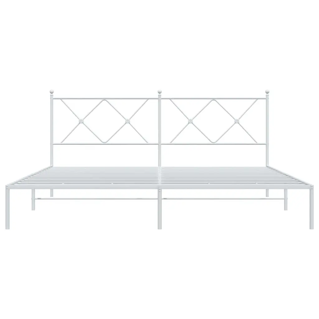 Metal Bed Frame King Size 183x203cm with Headboard Slatted Base White