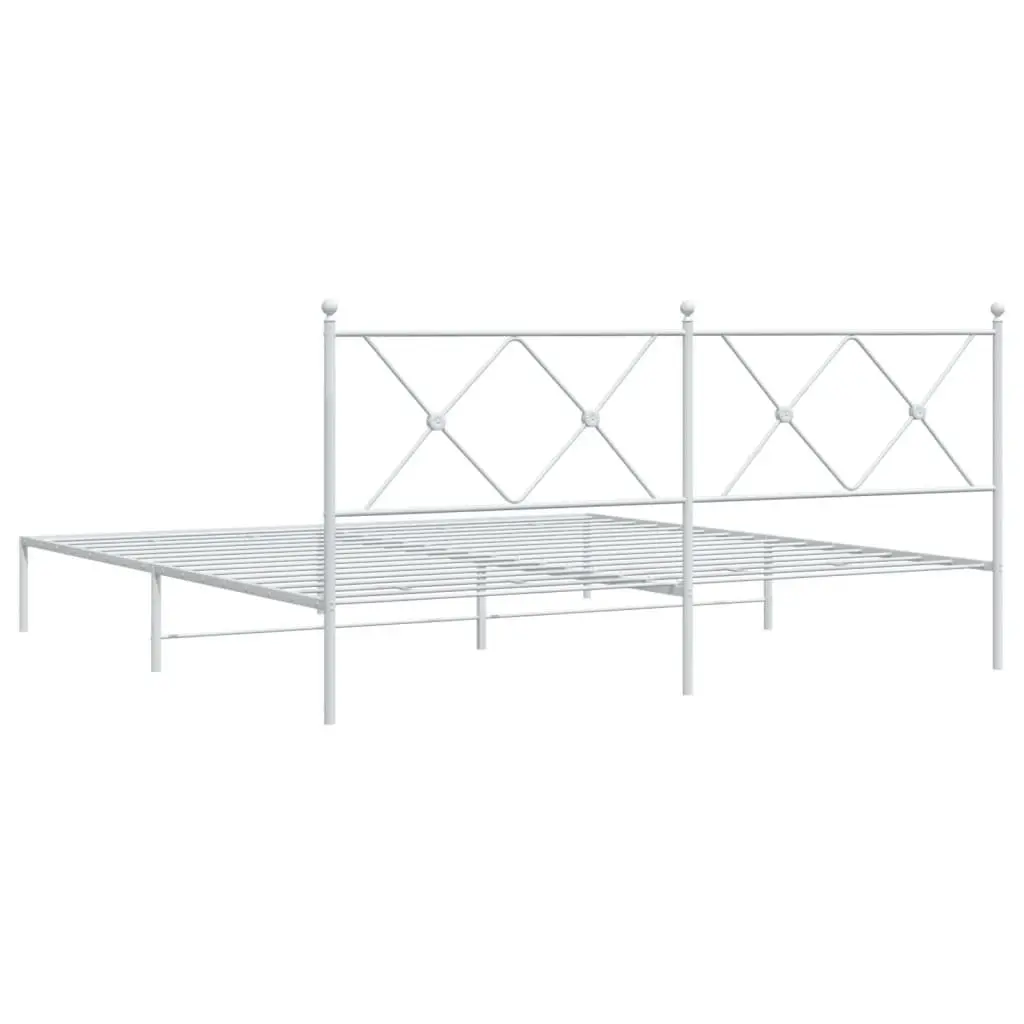 Metal Bed Frame King Size 183x203cm with Headboard Slatted Base White