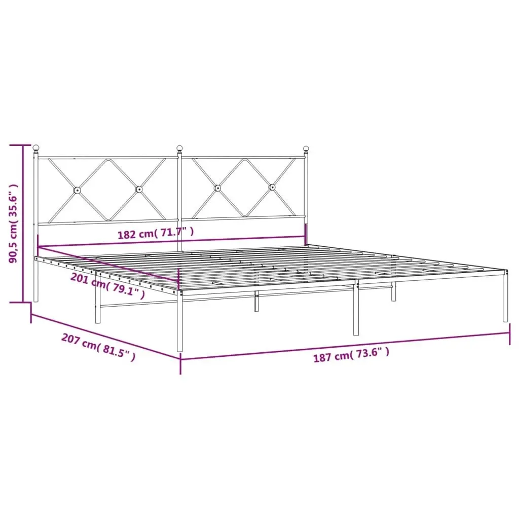 Metal Bed Frame King Size 183x203cm with Headboard Slatted Base White