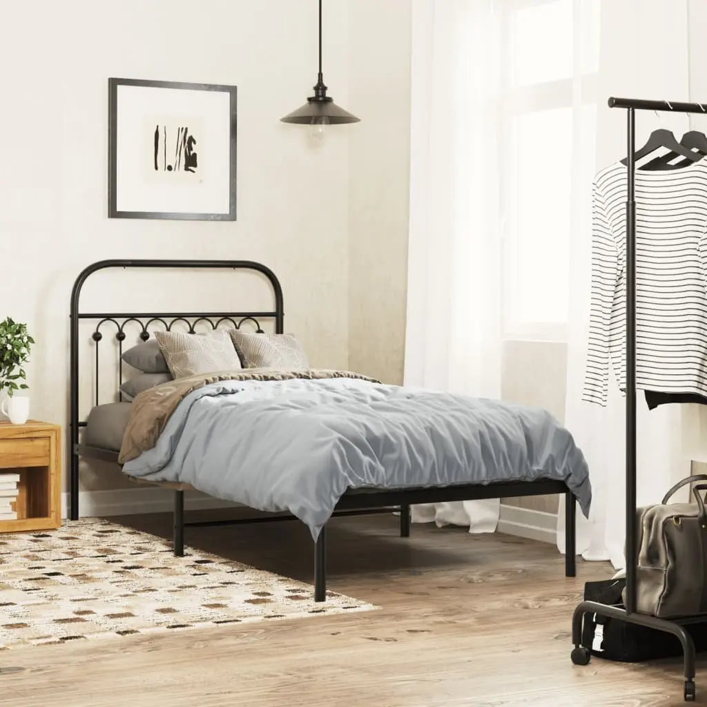 Metal Bed Frame Black 90x190 cm Bedroom Furniture Headboard Slatted Base Storage