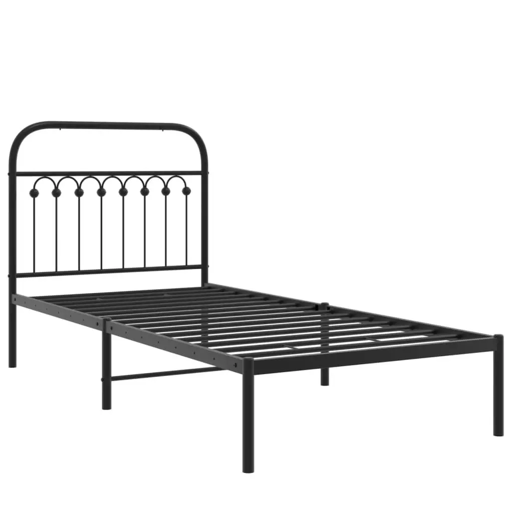 Metal Bed Frame Black 90x190 cm Bedroom Furniture Headboard Slatted Base Storage