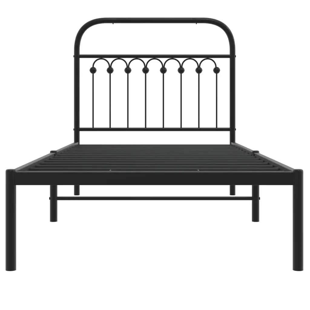 Metal Bed Frame Black 90x190 cm Bedroom Furniture Headboard Slatted Base Storage