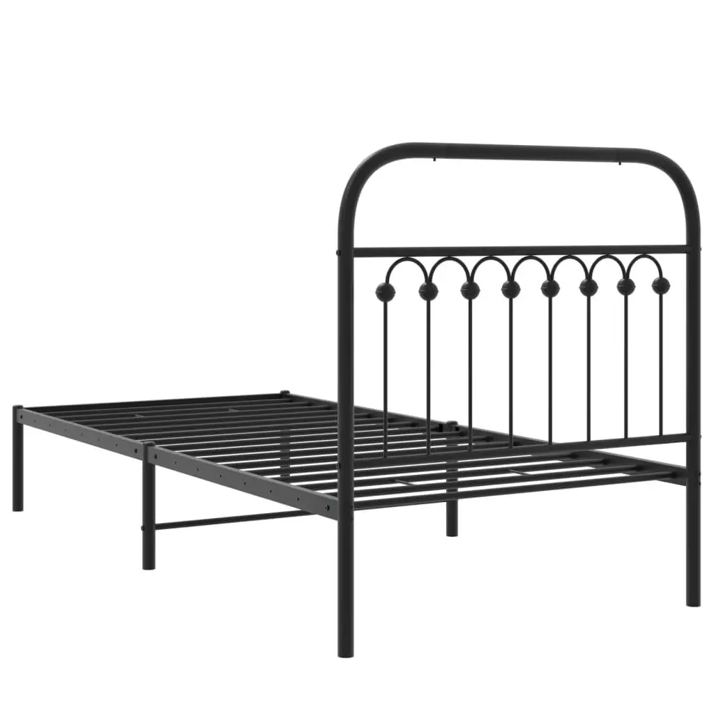 Metal Bed Frame Black 90x190 cm Bedroom Furniture Headboard Slatted Base Storage