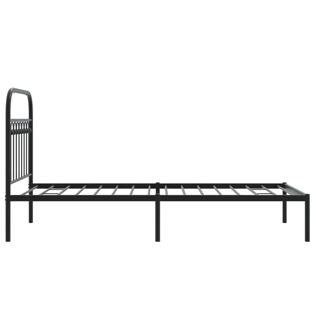 Metal Bed Frame Black 90x190 cm Bedroom Furniture Headboard Slatted Base Storage