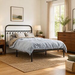 Metal Bed Frame King Single 107x203 cm with Headboard Storage Black Bedroom