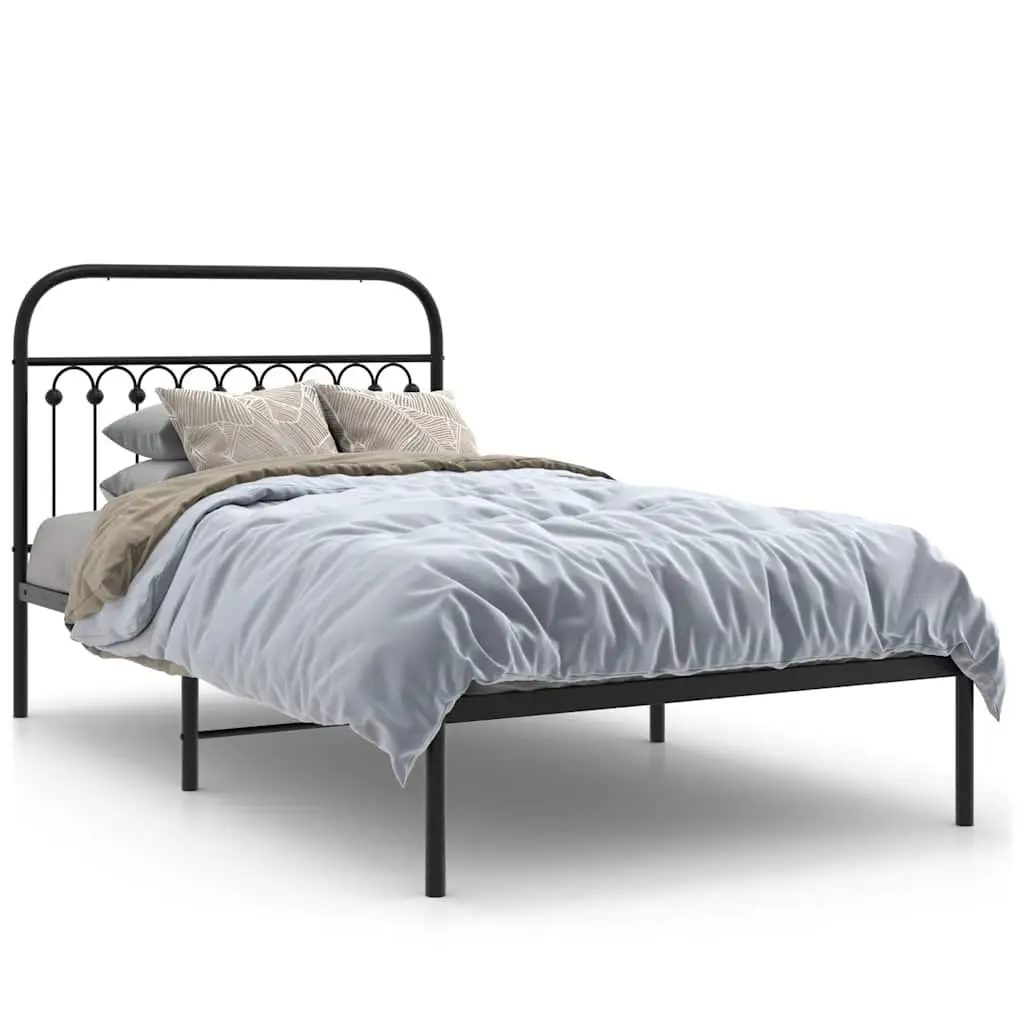 Metal Bed Frame King Single 107x203 cm Headboard Storage Black