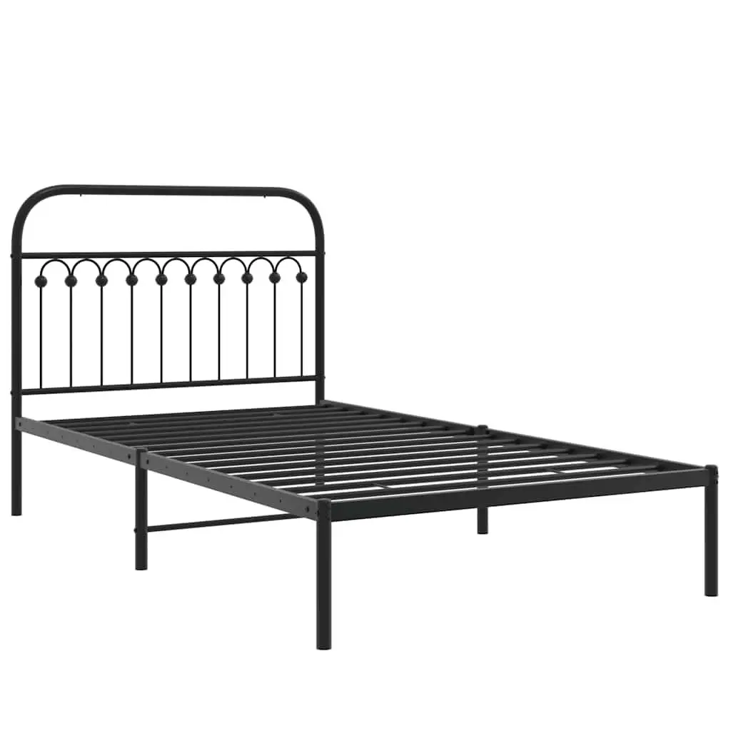 Metal Bed Frame King Single 107x203 cm Headboard Storage Black