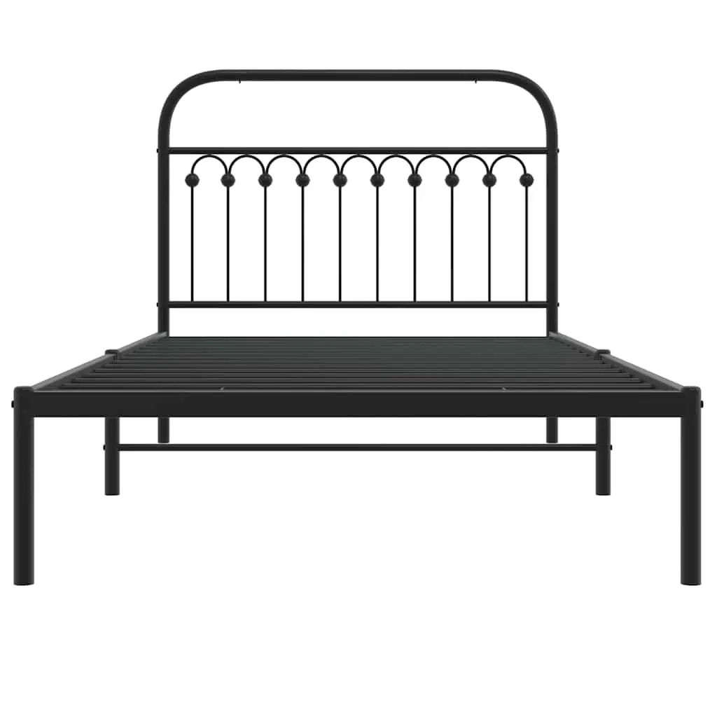 Metal Bed Frame King Single 107x203 cm Headboard Storage Black
