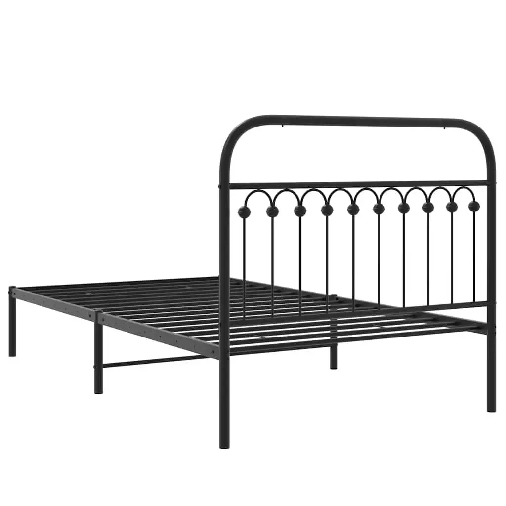 Metal Bed Frame King Single 107x203 cm Headboard Storage Black