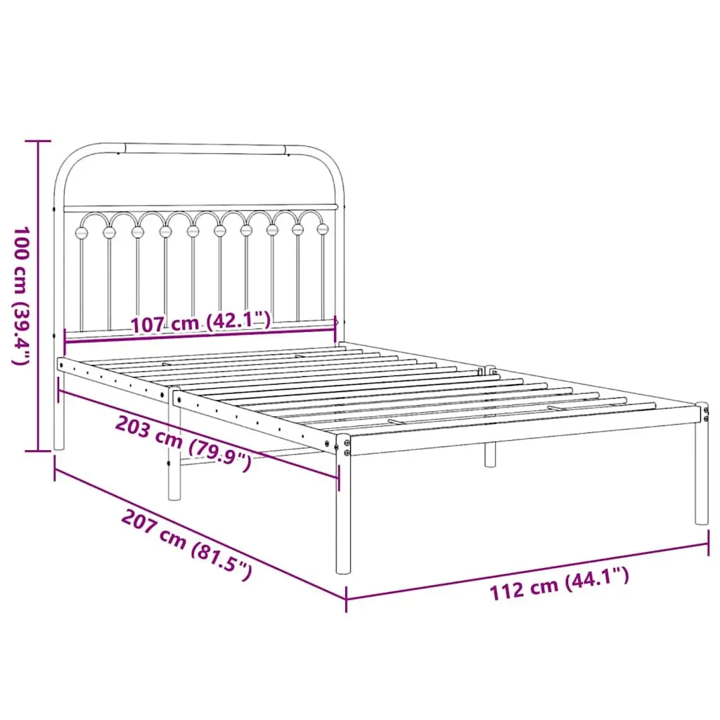 Metal Bed Frame King Single 107x203 cm Headboard Storage Black