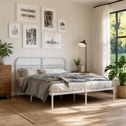 Reliable White Metal Bed Frame with Headboard 150x200 cm