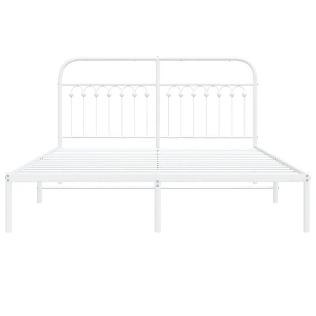 Metal Bed Frame with Headboard White 150x200 cm Bedroom Furniture Storage