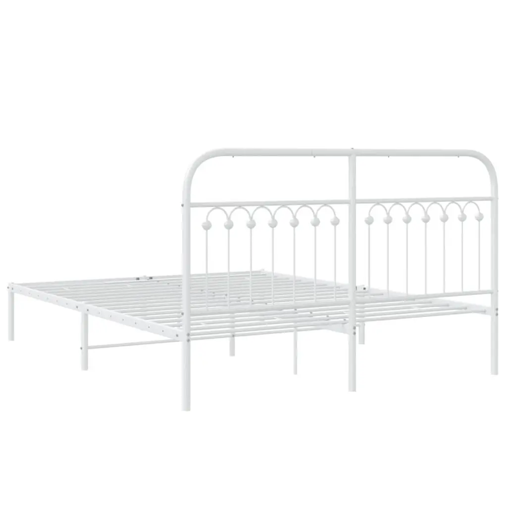 Metal Bed Frame with Headboard White 150x200 cm Bedroom Furniture Storage