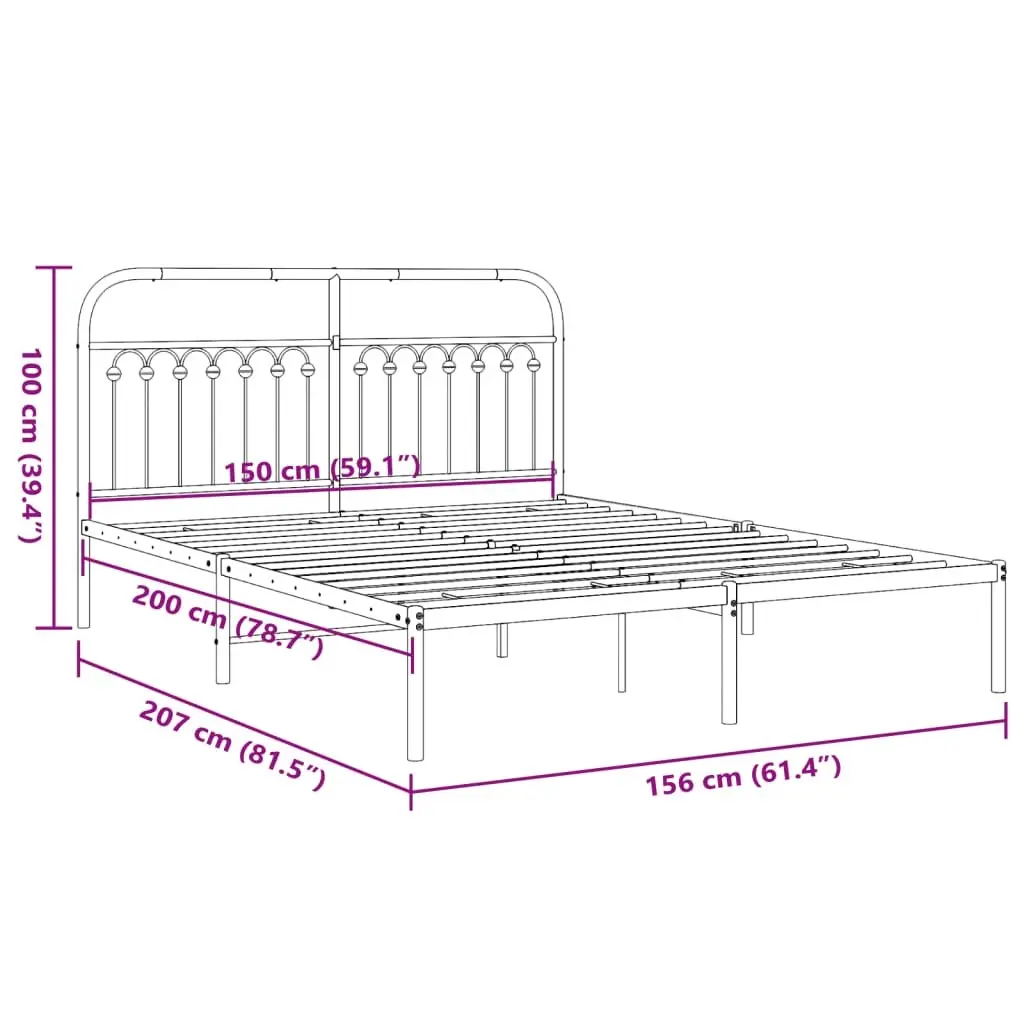 Metal Bed Frame with Headboard White 150x200 cm Bedroom Furniture Storage