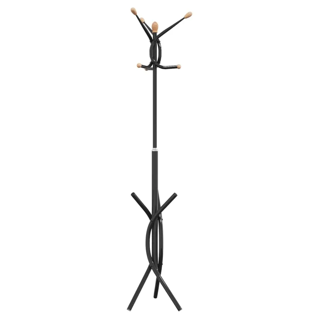 Coat Stand Black 176cm Iron Frame 9 Hooks Storage Rack Hallway Bedroom Organiser