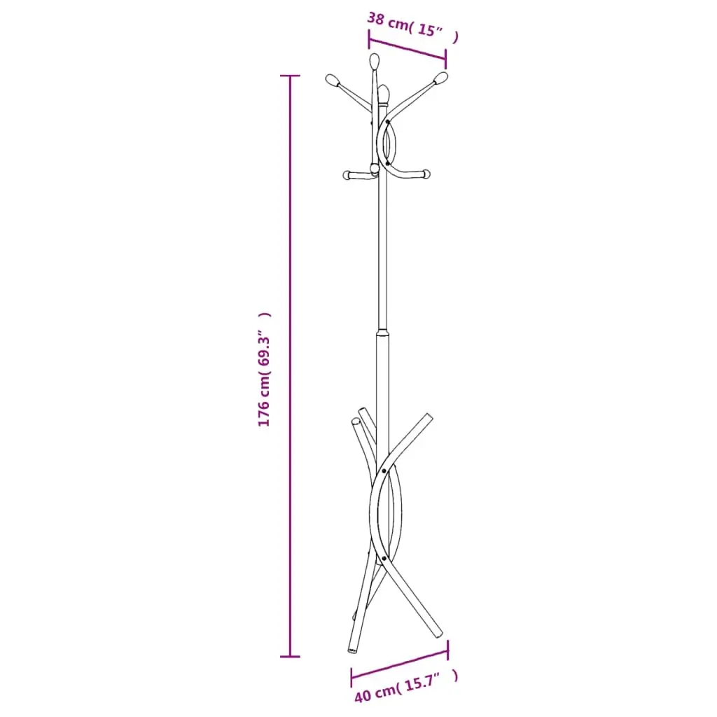 Coat Stand Black 176cm Iron Frame 9 Hooks Storage Rack Hallway Bedroom Organiser