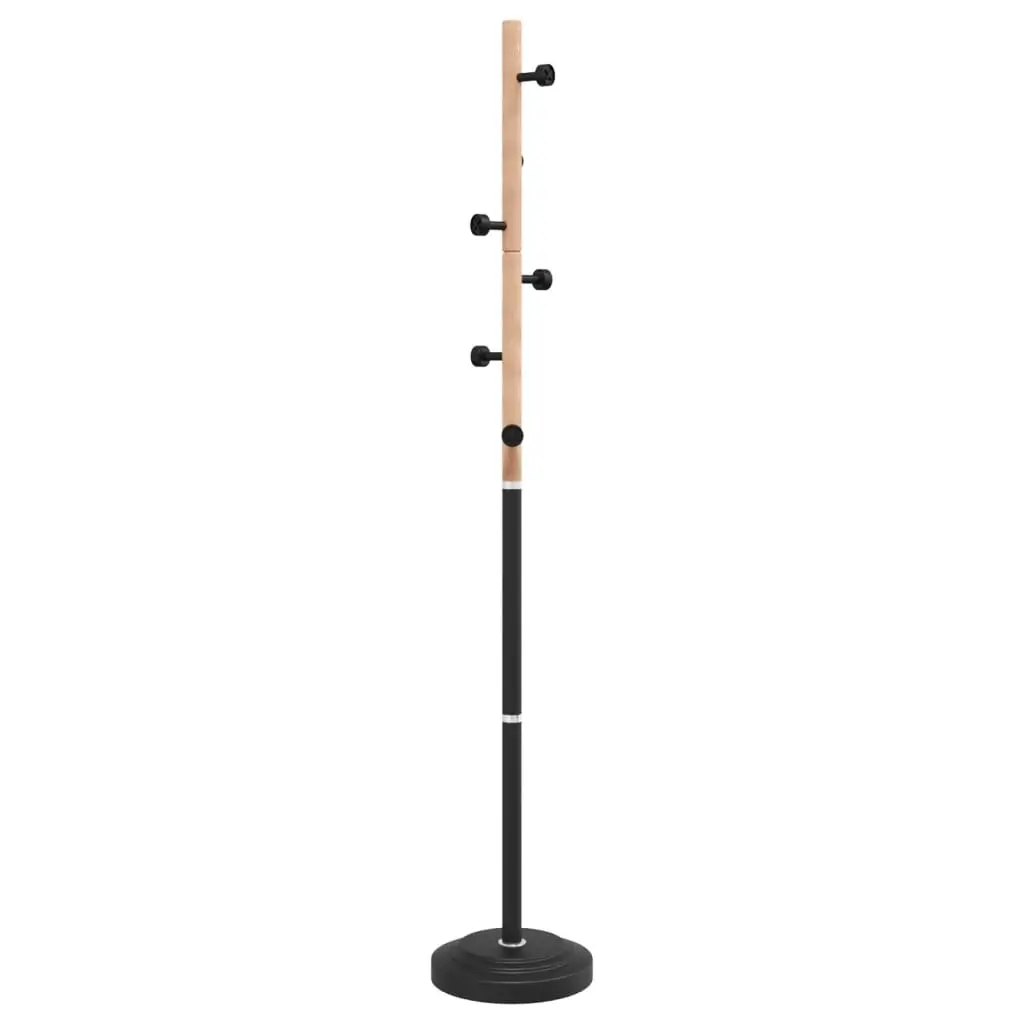 Coat Stand Black 177cm Iron Beech Wood Storage Rack 6 Hooks