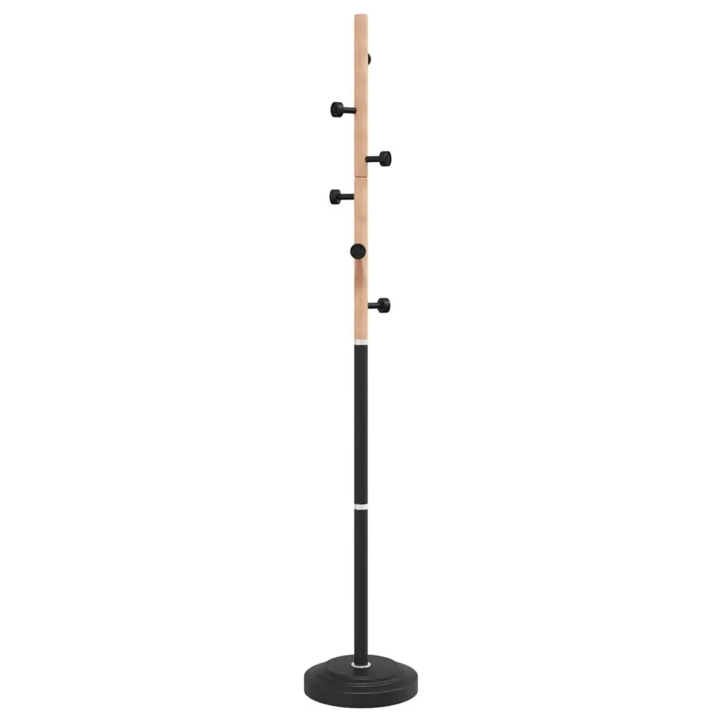 Coat Stand Black 177cm Iron Beech Wood Storage Rack 6 Hooks