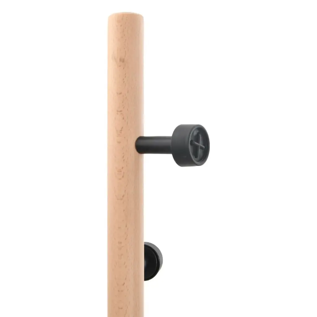 Coat Stand Black 177cm Iron Beech Wood Storage Rack 6 Hooks