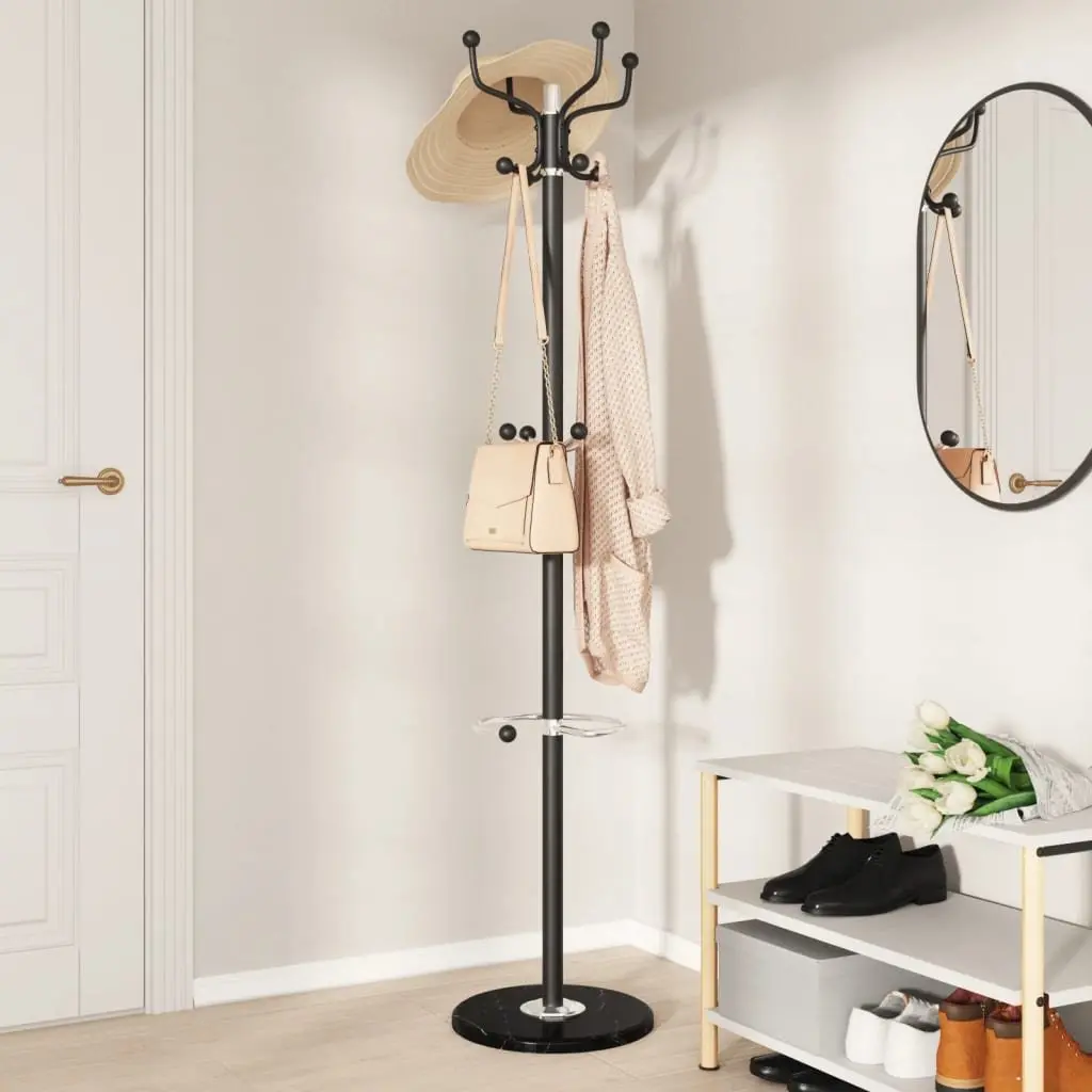 Coat Stand Umbrella Holder 180cm Powder-coated Iron Frame 12 Hooks Black