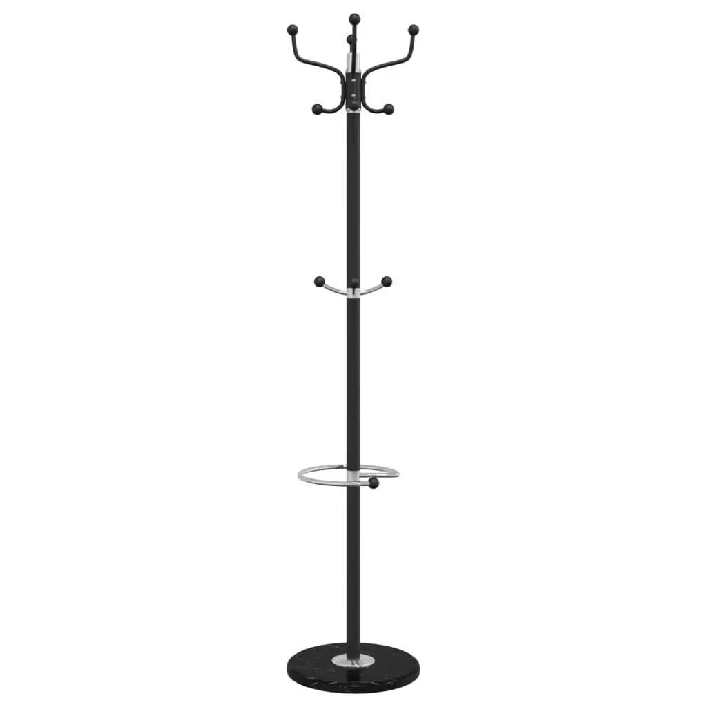 Coat Stand Umbrella Holder 180cm Powder-coated Iron Frame 12 Hooks Black