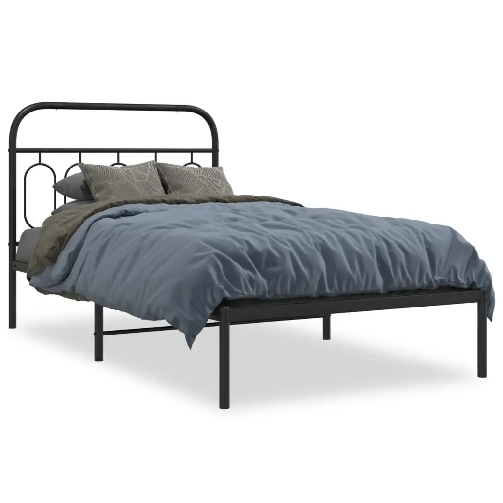 King Single Metal Bed Frame 107x203cm Black Steel with Headboard and Under-Bed Storage Space