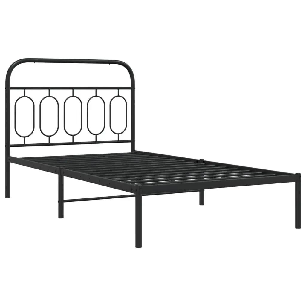 King Single Metal Bed Frame 107x203cm Black Steel with Headboard and Under-Bed Storage Space