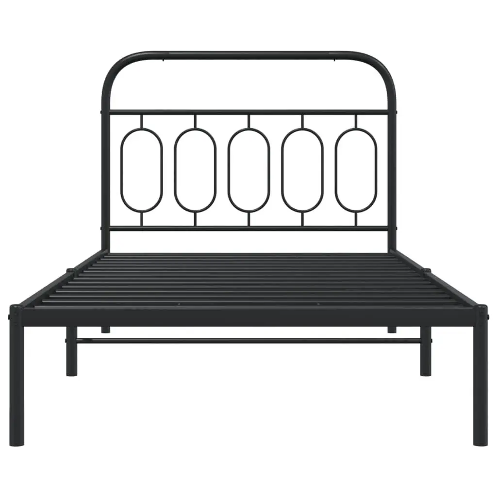 King Single Metal Bed Frame 107x203cm Black Steel with Headboard and Under-Bed Storage Space