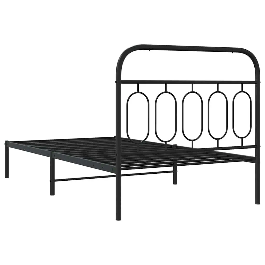 King Single Metal Bed Frame 107x203cm Black Steel with Headboard and Under-Bed Storage Space