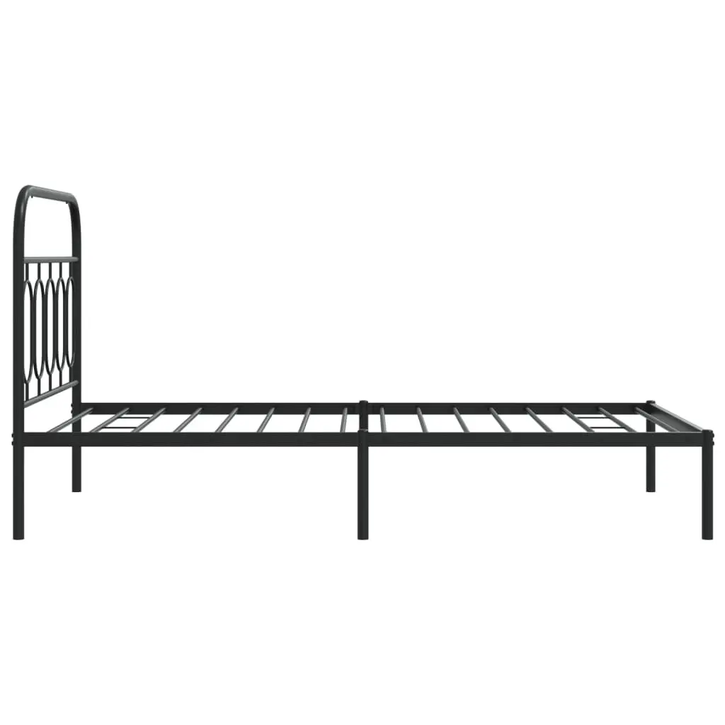King Single Metal Bed Frame 107x203cm Black Steel with Headboard and Under-Bed Storage Space