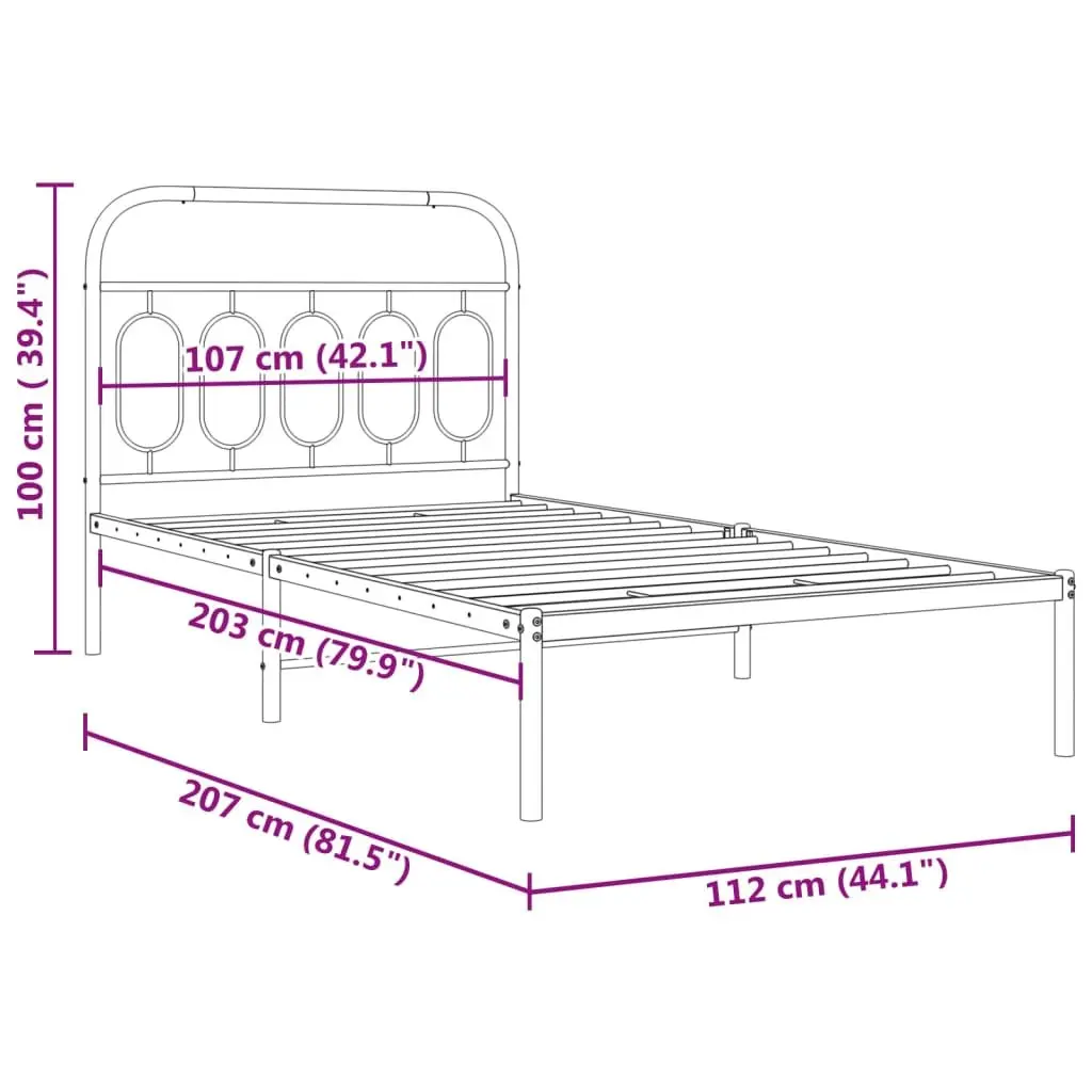 King Single Metal Bed Frame 107x203cm Black Steel with Headboard and Under-Bed Storage Space