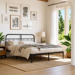 Reliable Metal Bed Frame 150x200 cm with Storage - Black