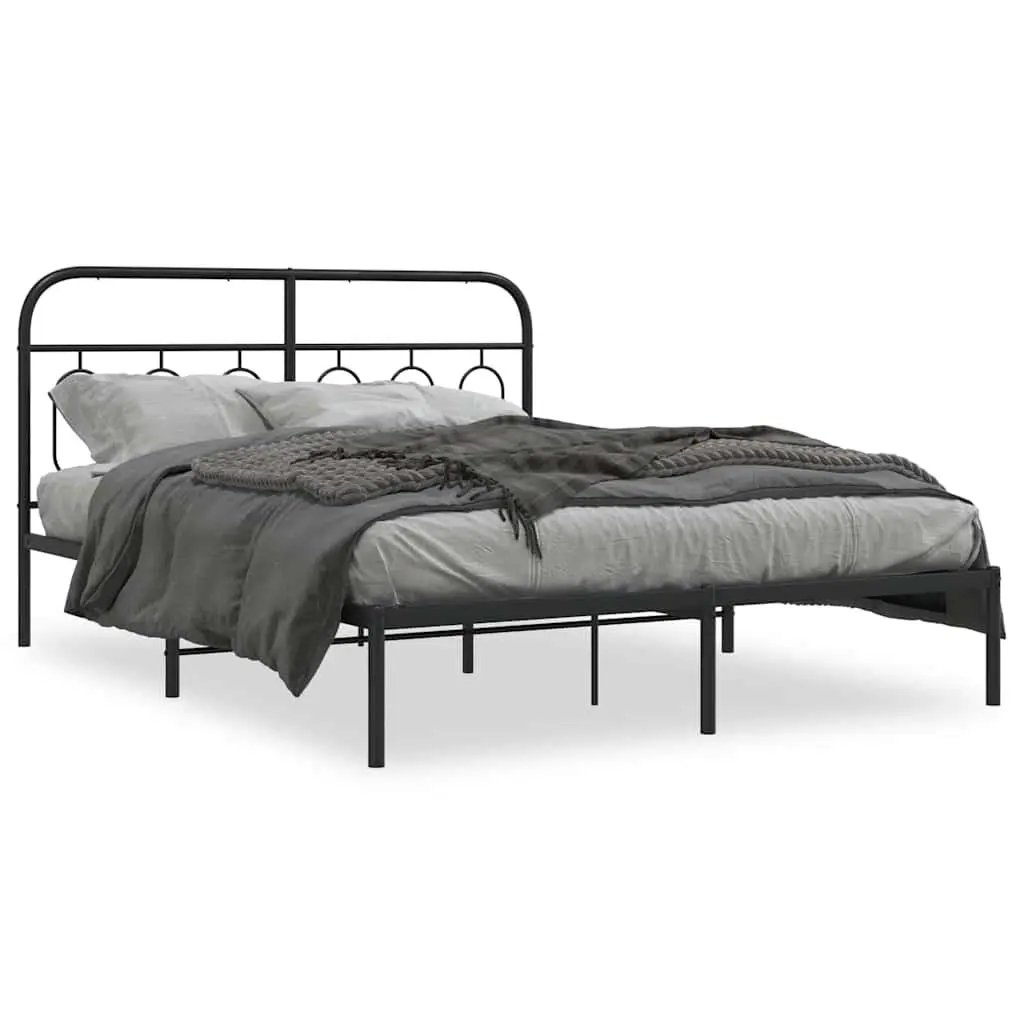 Metal Bed Frame Bedroom Furniture 150x200 cm Black Steel