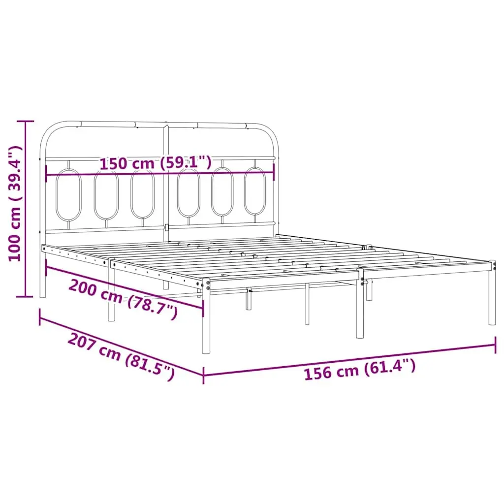 Metal Bed Frame Bedroom Furniture 150x200 cm Black Steel