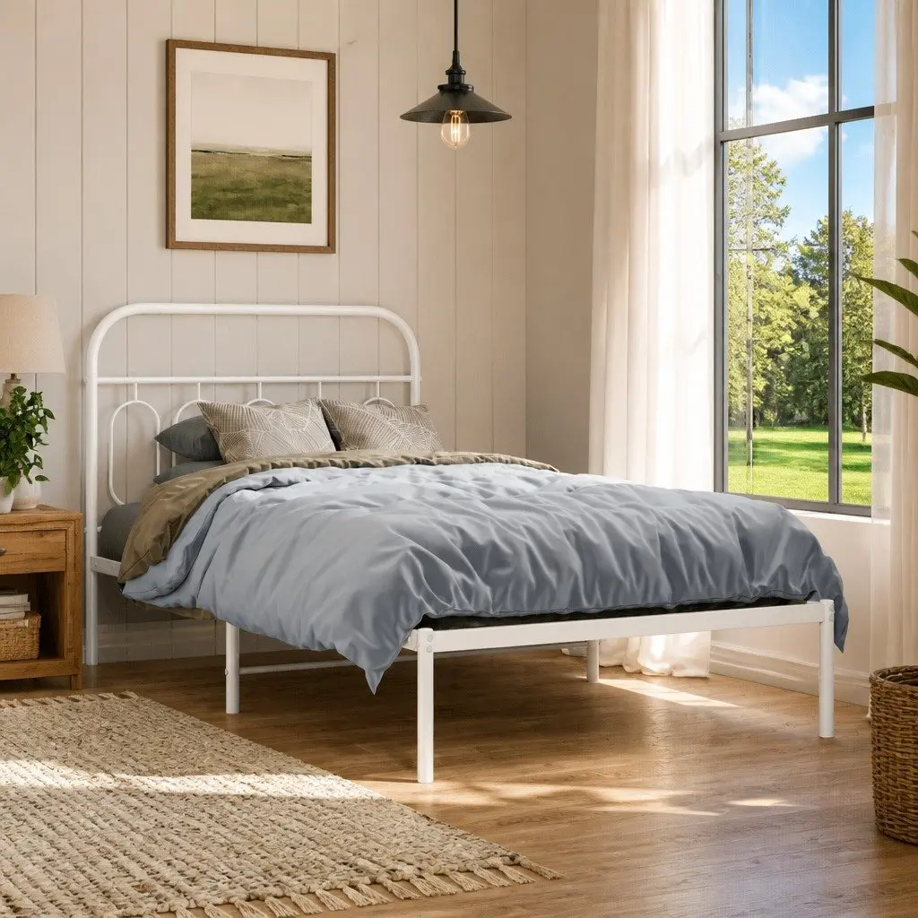 Metal Bed Frame with Integrated Headboard