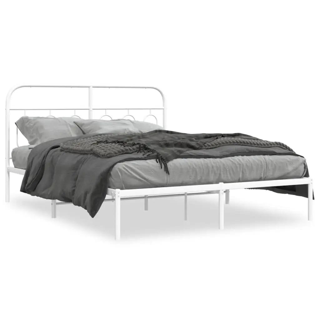 White Metal Bed Frame with Headboard