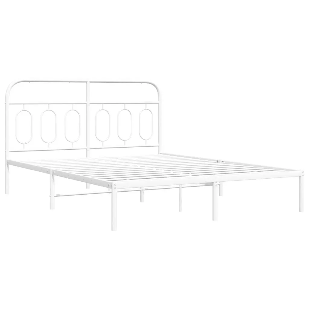 White Metal Bed Frame with Headboard
