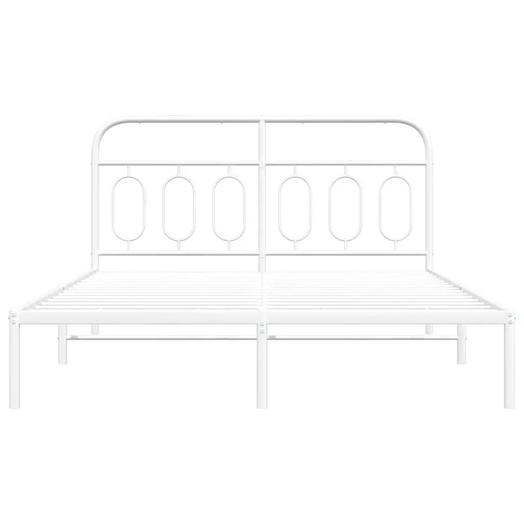White Metal Bed Frame with Headboard