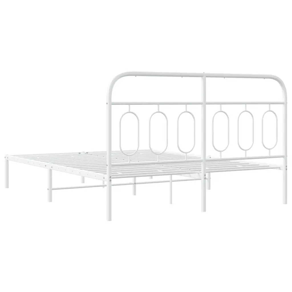 White Metal Bed Frame with Headboard